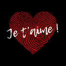 Je t'aime en empreinte de cœur rouge